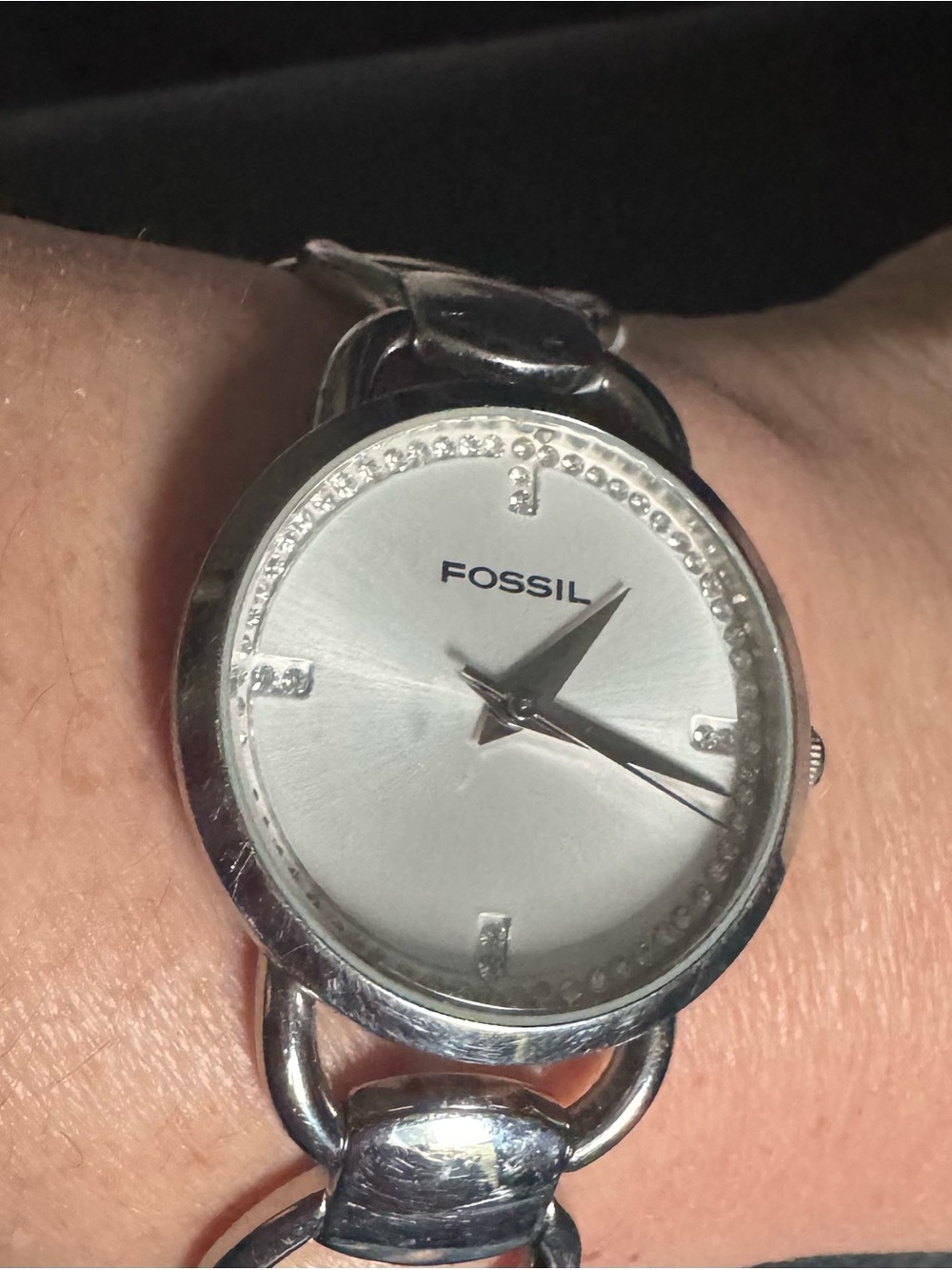 Fossil Silver Tone Crystal Accent Bracelet Watch